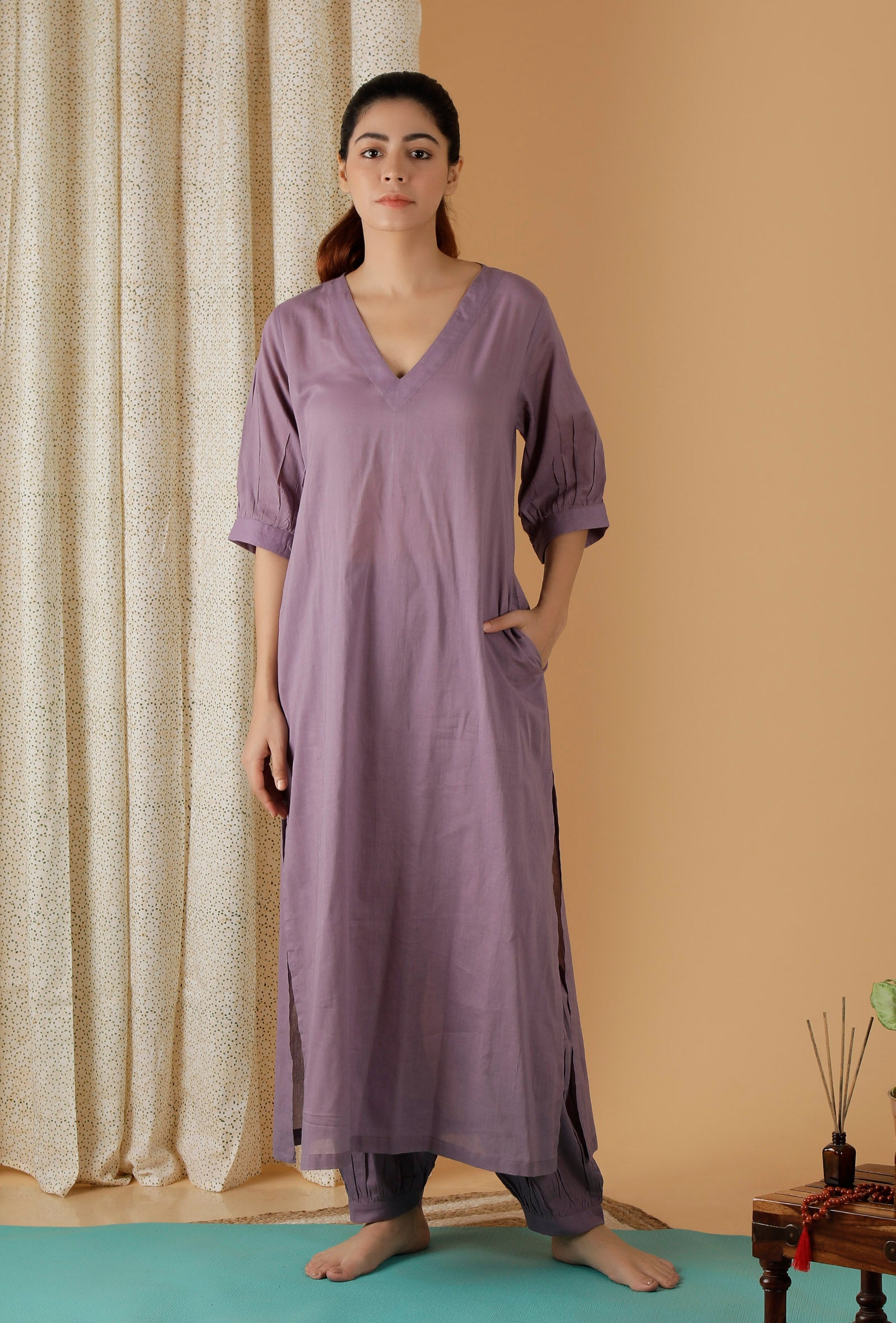 Shop Ikshita Choudhary Women Purple Cotton Scoop Neck Anarkali Kurta and  Pants for Women Online 39575906
